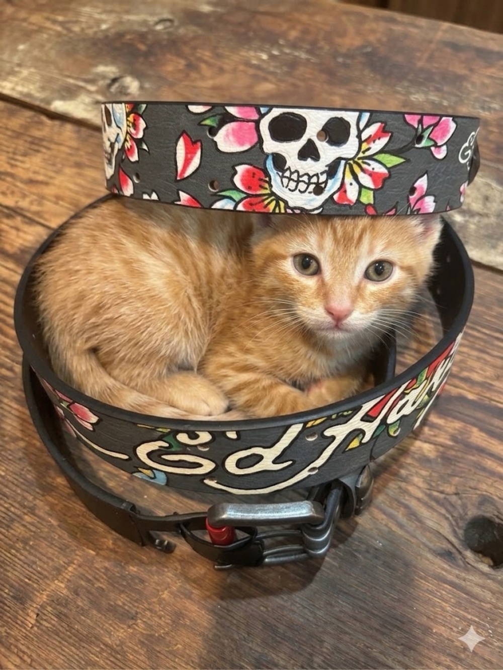 Y2K Ed Hardy Skull & Floral Tattoo Print Belt Cat not included